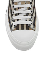 Sneaker aus Check-Gewebe, Veloursleder und Leder