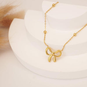 SUNNYOUTH Bow Necklace for Women Bowknot Choker Necklace 14K Gold Plated Ribbon Choker Necklaces Fashion Jewelry Gifts