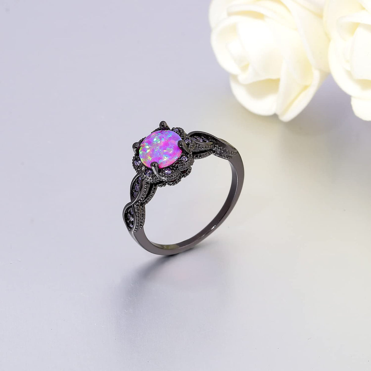 CiNily Black Gold Purple Opal Ring-  Women Gemstone