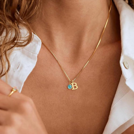 WFYOU Initial Birthstone Necklaces for Women Trendy 14K Gold Plated Letter A-Z initial Necklace Dainty Initial Birthstone Pendant Name Necklace Personalized Birthday Christmas Gifts for Women Jewelry