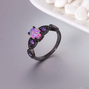 CiNily Black Gold Purple Opal Ring-  Women Gemstone