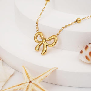 SUNNYOUTH Bow Necklace for Women Bowknot Choker Necklace 14K Gold Plated Ribbon Choker Necklaces Fashion Jewelry Gifts