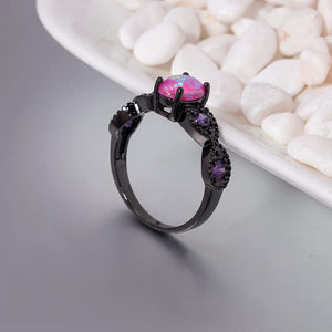 CiNily Black Gold Purple Opal Ring-  Women Gemstone