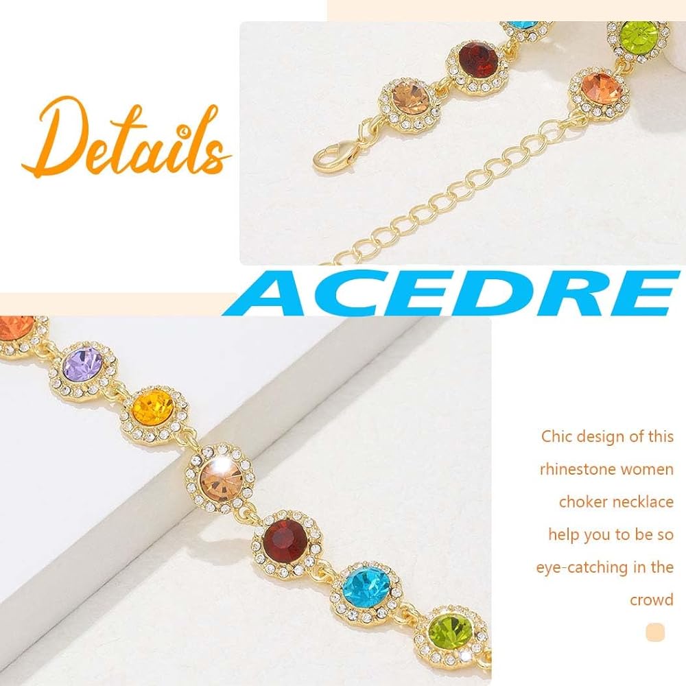 Colorful Crystal Choker Necklace Sparkly Rhinestone Chokers Necklaces Gold Chain Party Prom Neck Jewelry for Women