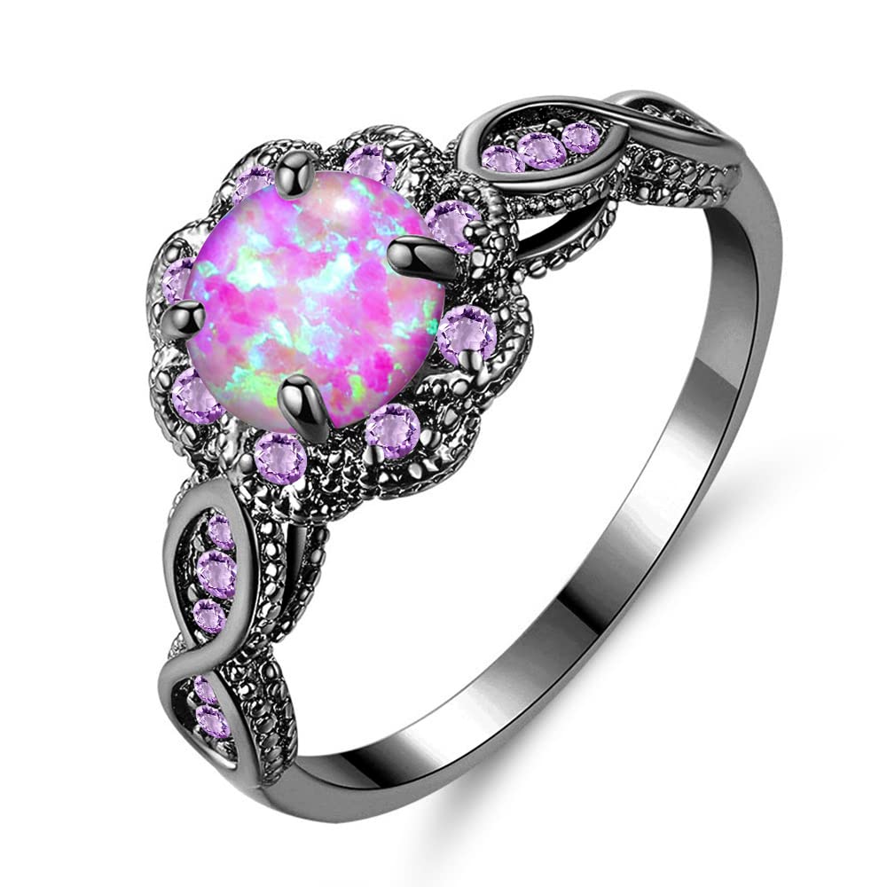 CiNily Black Gold Purple Opal Ring-  Women Gemstone