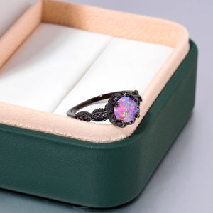 CiNily Black Gold Purple Opal Ring-  Women Gemstone