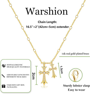 Cross Necklace 14K Gold/Silver Plated Double Cross Pendant Necklace Dainty Diamond Cross Charm Link Chain Choker Delicate Faith Jewelry Religious Gifts for Women