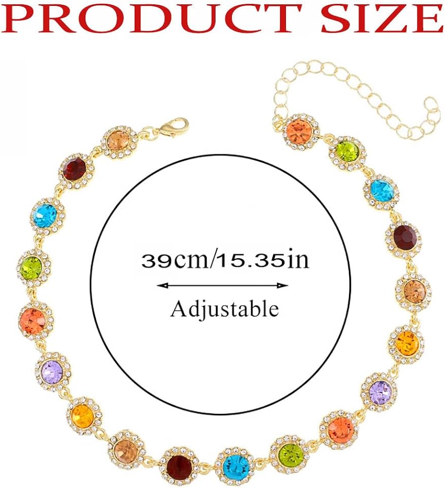 Colorful Crystal Choker Necklace Sparkly Rhinestone Chokers Necklaces Gold Chain Party Prom Neck Jewelry for Women