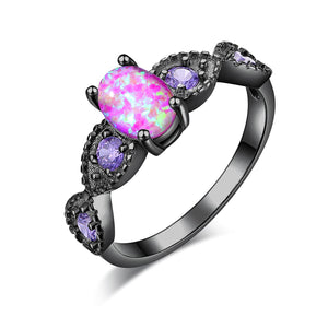 CiNily Black Gold Purple Opal Ring-  Women Gemstone