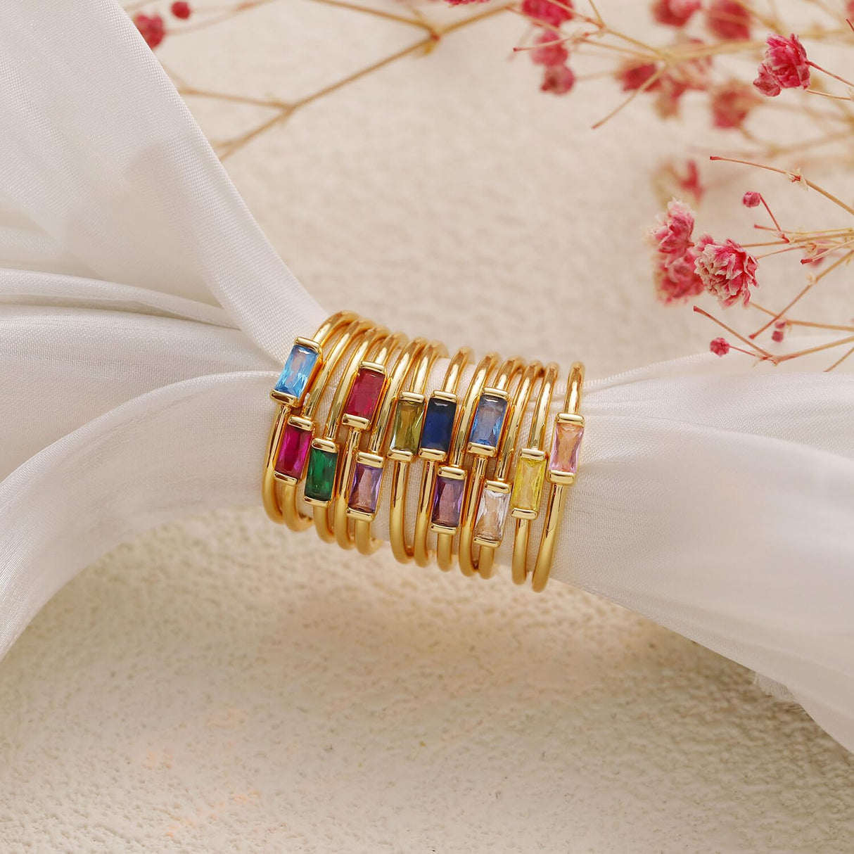 RLMOON Gold Birthstone Rings