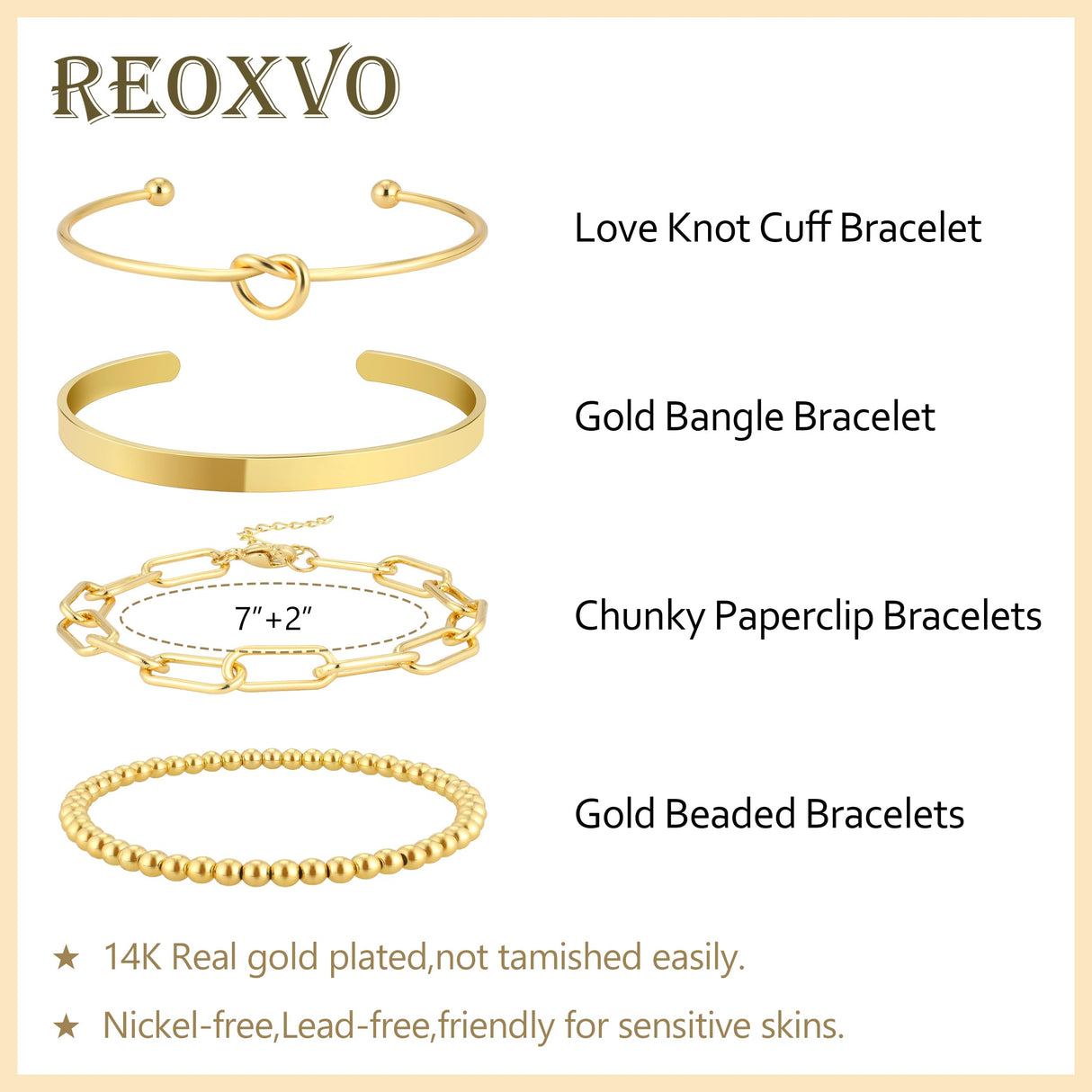 Reoxvo Gold Stack Bracelets for Women 14K  Bracelet Set  Bracelets