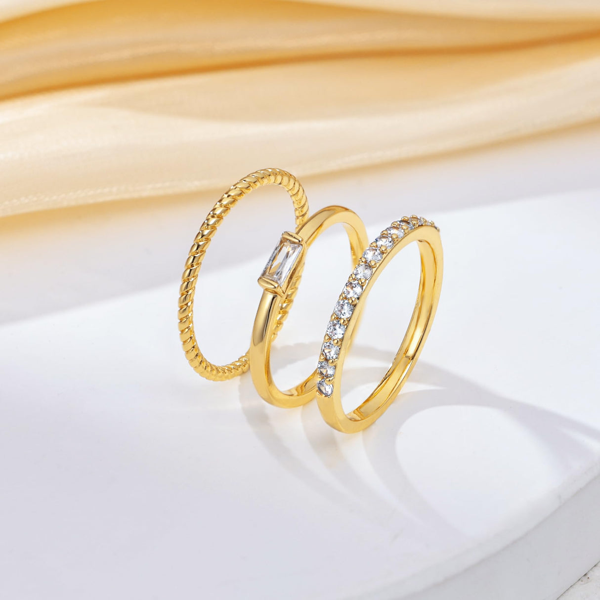 Moodear 3PCS Gold Rings for Women Non Tarnish Dainty 14k Gold Plated