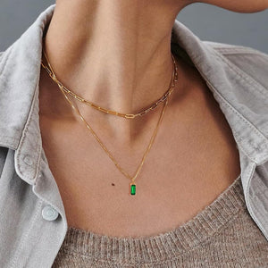 Dainty Gold Birthstone Necklaces for Women Non Tarnish, Trendy Blue Green Cubic Zirconia Emerald Pendant Charm Gold Necklaces Birthday Gifts for Women Waterproof Jewelry