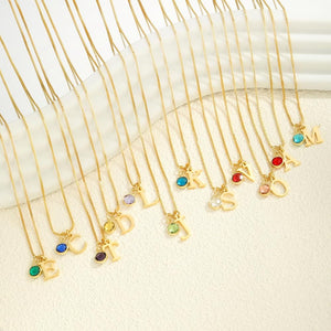 WFYOU Initial Birthstone Necklaces for Women Trendy 14K Gold Plated Letter A-Z initial Necklace Dainty Initial Birthstone Pendant Name Necklace Personalized Birthday Christmas Gifts for Women Jewelry