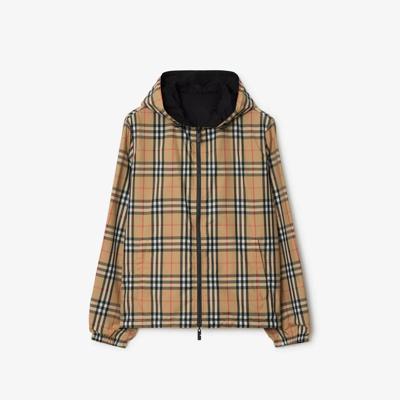 Reversible hooded jacket in check