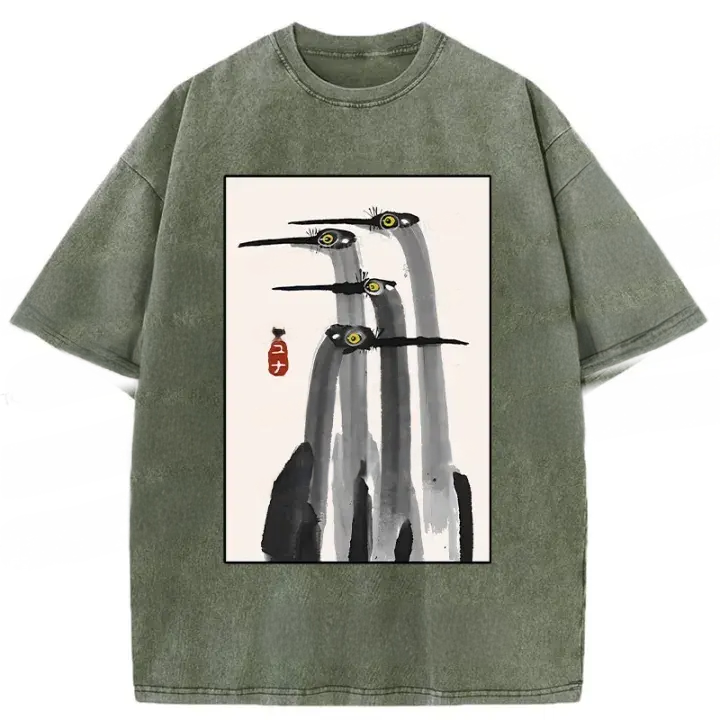 Japanese Crane Poster Washed T-Shirt