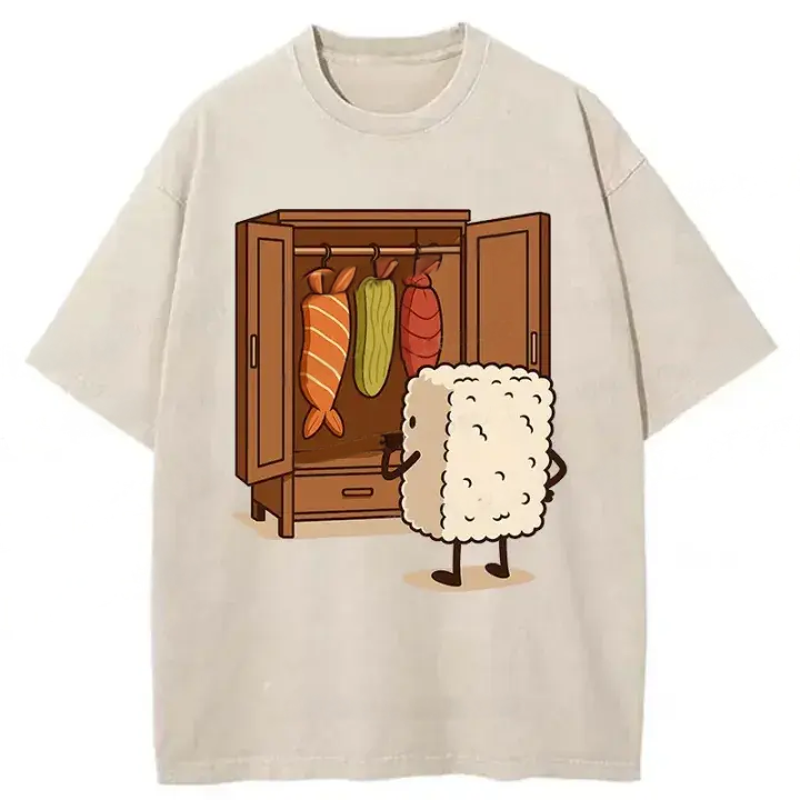 Tiger Sushi Pick Out Clothes Washed T-Shirt