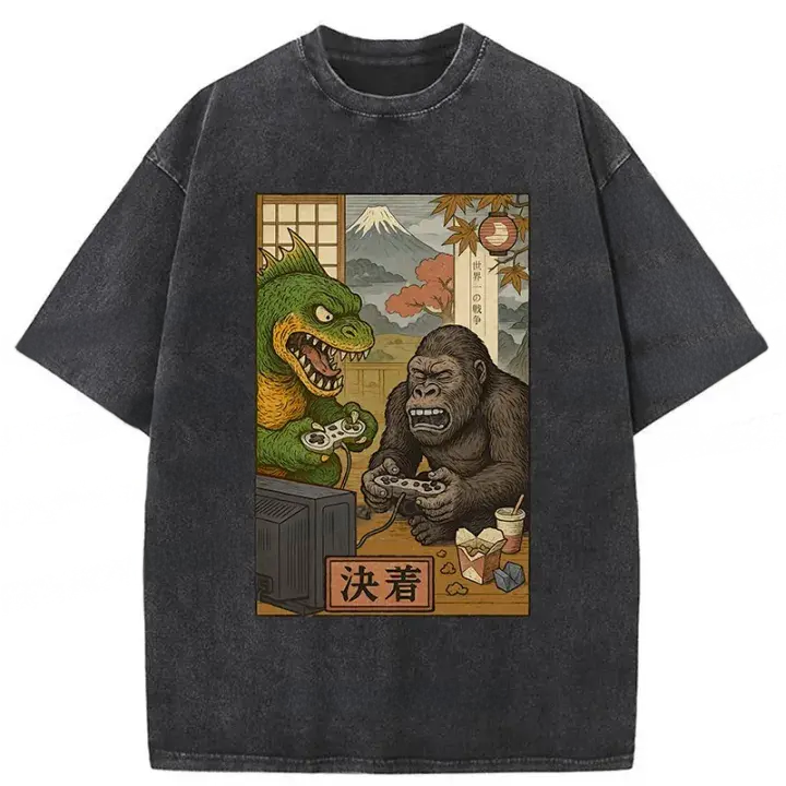 Monsters Play Games Washed T-Shirt