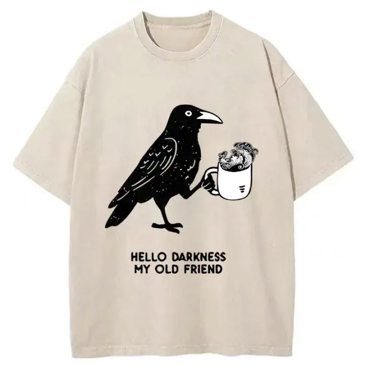 Tiger Crow Drinking Black Coffee Funny Washed T-Shirt