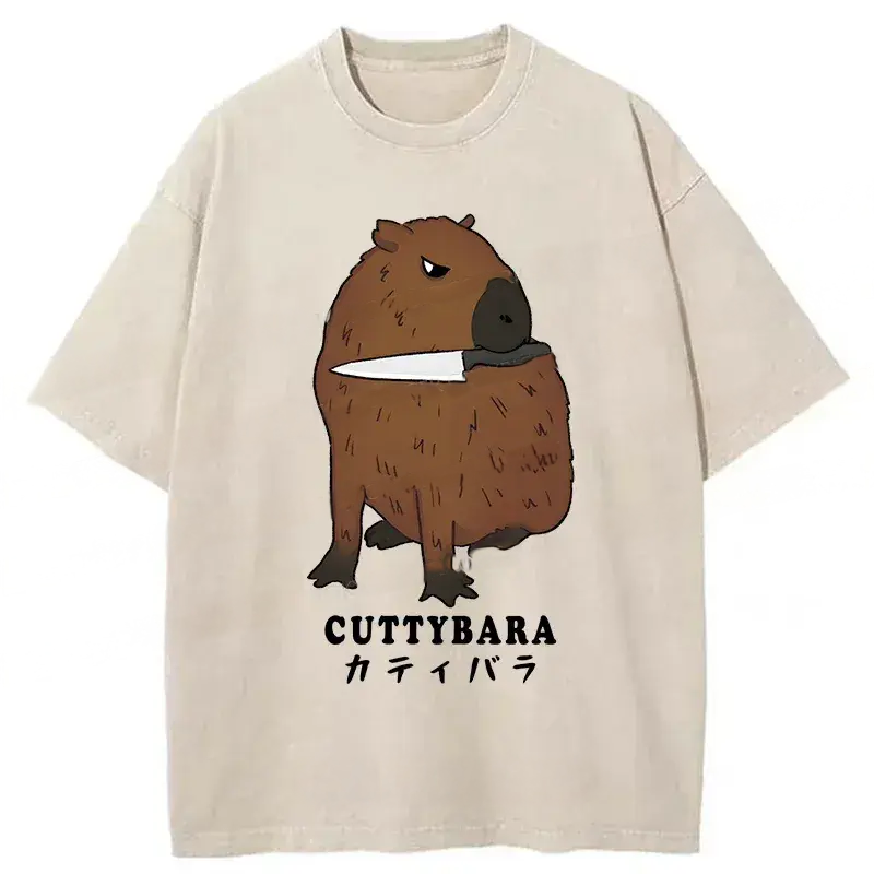 Tiger Cuttybara Funny Washed T-Shirt